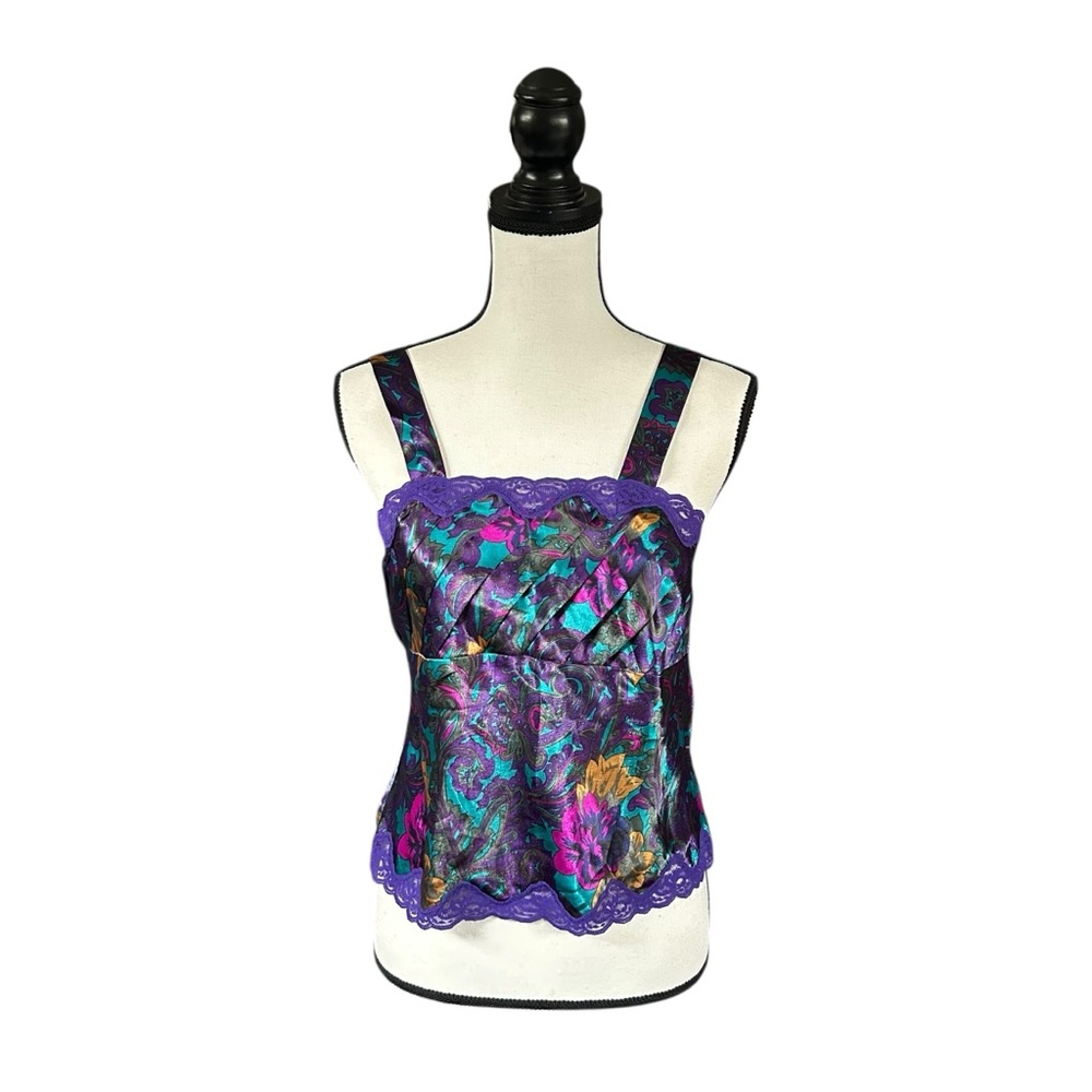SALE VTG 90s Victoria’s Secret Gold Label Jewel Tone Floral Satin Cami P/XS NWT